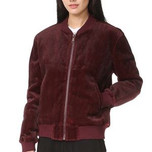 Burgundy Faux Fur Bomber Jacket